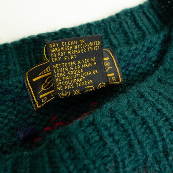 Eddie Bauer Reindeer Wool Sweater Green Nordic Christmas Vintage - Picture 10 of 12
